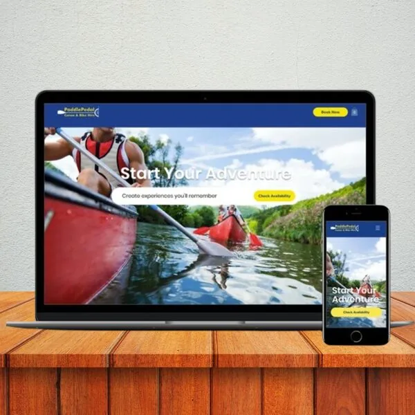 Website design mockup for PaddlePedal outdoor adventure business